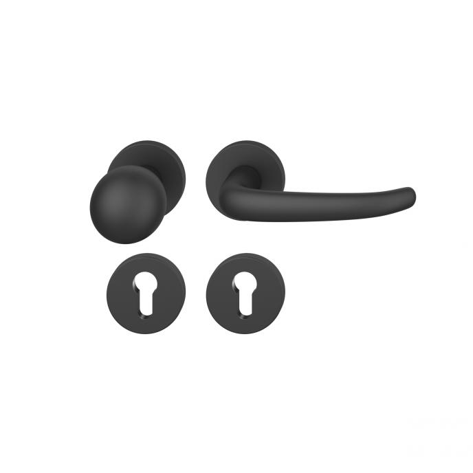 FSB 1023 Türdrücker-Knopf Garnitur Aluminium gestrahlt, schwarz eloxiert (0810)