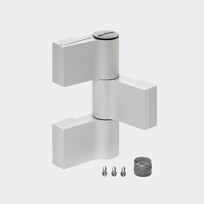 Aufsatzband für nach innen öffnende oder außen öffnende Anschlagtüren  3-teilig, für flächenbündige Türflügel  Inox Look