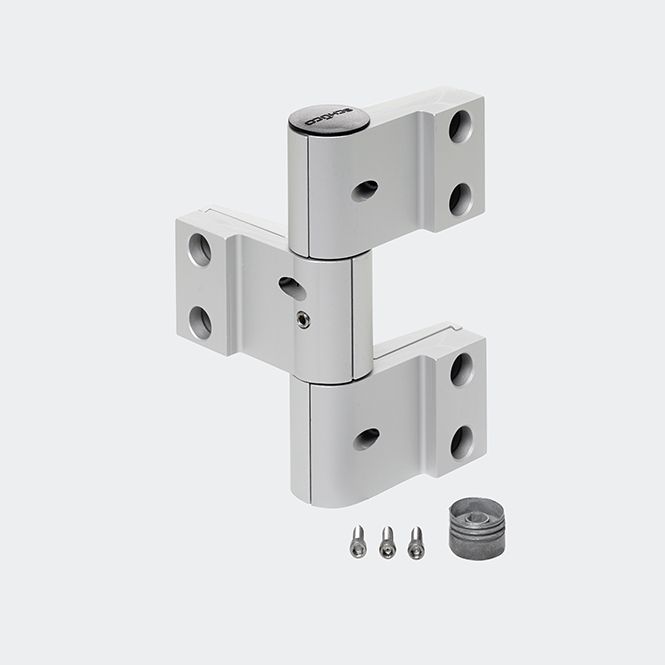 Aufsatzband für nach innen öffnende oder außen öffnende Anschlagtüren  3-teilig, für flächenbündige Türflügel  Inox Look