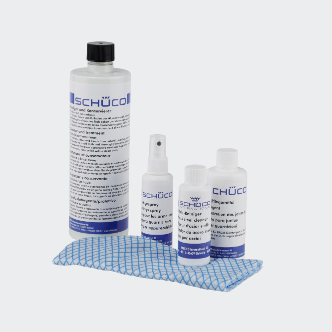 Schüco Reinigungs- und Pflegemittel-Set für Aluminium-Elemente, 298672 